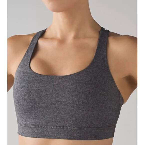 Lululemon Energy Sports Bra 8 Heathered Black Strappy Athletic Criss Cross - Picture 1 of 5